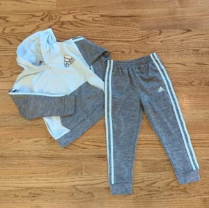 Adidas Girl's Tracksuit Kids Size 5 Blue Gray Tricot Jacket Joggers 2 Piece Set - Picture 1 of 3