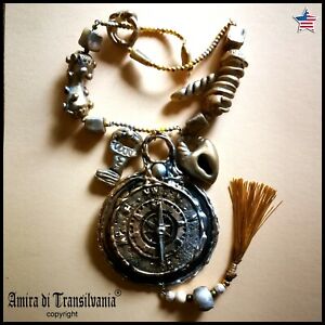 steampunk compass rose wind magic talisman necklace amulet pedant witchcraft key
