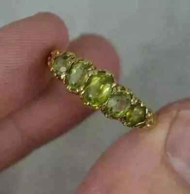 14K Yellow Gold Plated 1.5Ct Lab Created Green Peridot Oval Cut Women Fancy Ring - Image 1 of 4