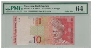 RM10 Siri 11 Zeti (2001) EP8888888 Solid #8 w/o Silver Thread PMG64 UNC - Picture 1 of 2