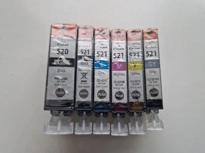CLI-521 & PG-520 Canon Black Cyan Yellow Magenta Gray  Ink Cartridges, Genuine 6 - Image 1 of 4