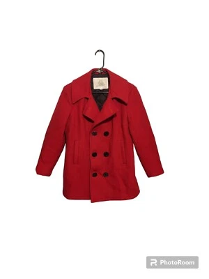 Vtg Wool Pea Coat S Red Old Money Double Breasted Preppy Gilmore Girls Christmas - Image 1 of 4
