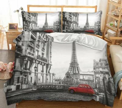 Taies d'oreiller de lit 3D Tour Eiffel voiture ZHUB649 housse de couette Queen King Amy - Photo 1/4