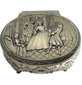 Victorian Style Ornate Footed Dresser Box Silver Tone Floral Velvet Lined Hinged - Picture 1 of 24