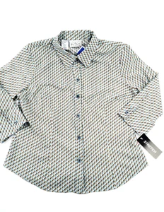 Women's Kathy Che Blouse  W/Geometric Design Button Down Stretch Size 12 - Picture 1 of 5