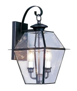 Livex Lighting 2281-04 Westover 2 Light Outdoor Black Finish Solid Brass Wall... - Picture 1 of 9
