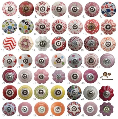 Ceramic Cabinet Door Knobs | Cupboard Handles | Pink Red & Orange Drawer Pulls - Image 1 of 2