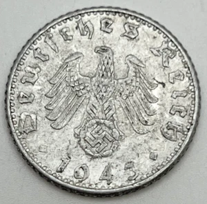 1943 D Germany 50 Reichspfennig KM#96 Third Reich Aluminum WW2 Coin Munich Mint - Picture 1 of 2