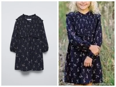 ZARA GIRL'S KIDS DRESS BLUE  SHIRRED BOWS LONG SLEEVES RUFFLES  6510/448 13-14 - Image 1 of 4