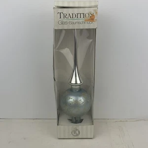 Tradition Glas-Baumschmuck 10” German Glass Tree Topper, Blue W Silver Glitter - Picture 1 of 14