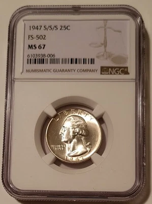 1947 S/S/S Washington Quarter RPM Variety FS-502 MS67 NGC - Image 1 of 4