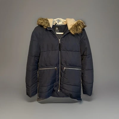 Atmosphere Size 6 Navy Blue Mid Waist Coat Silver Zippers Preowned - Image 1 of 4