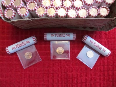 3  2025-P Lincoln Shield Rolls of Penny's Uncirculated + 3 Singles in flips - Image 1 of 2