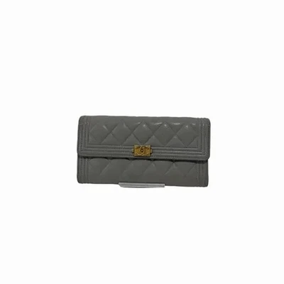 Chanel Boy Continental Flap Wallet Grey Quilted Caviar Leather - Image 1 of 4