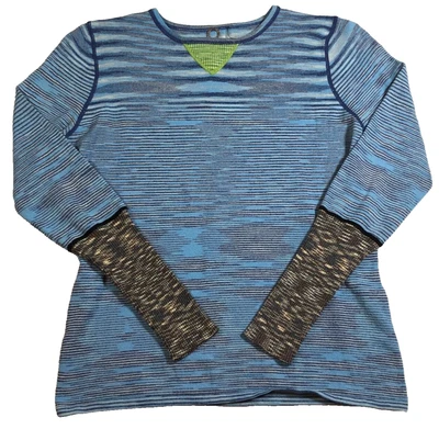 Anthropologie One Girl Who Womens Top Sz M Blue Striped Long Sleeve - Image 1 of 4