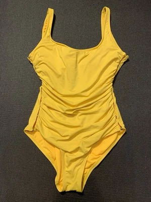 Carmen Marc Valvo Ruched Cutout One Piece Swimsuit Yellow Saffron Size 14 - Image 1 of 4