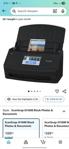 Fujitsu ScanSnap iX1600 Scanner - Black. Power Not Turning On. Fix Or For Parts  - Afbeelding 1 van 7