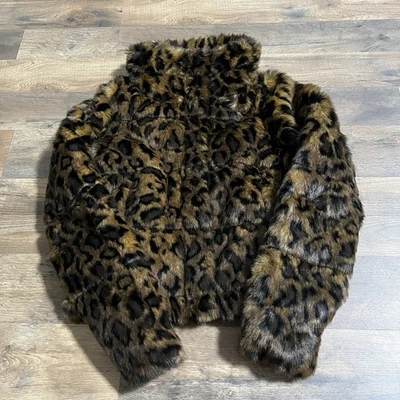 Abercrombie & Fitch Women's A&F Mini Puffer Jacket Coat Faux Fur Cheetah Sz XXS - Image 1 of 4