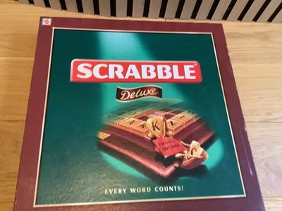 Scrabble Deluxe Edition Mattel 2000 Revolving Turntable,wood Tiles Board Game - Image 1 of 4