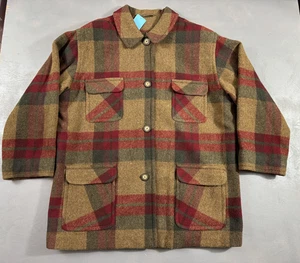 Eddie Bauer Jacket Womens XXL Tall Brown Red Plaid Wool Lined Chore Coat USA NWT - Picture 1 of 17