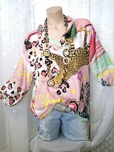Blusa italy rosa colorido corazones LEO aprox 38 40 42 44 verano talla única NUEVO - Imagen 1 de 5