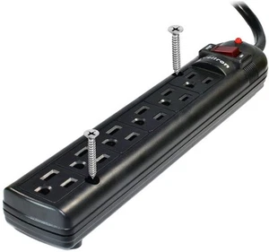 Weltron 6 Outlet Black Plastic Surge Protector w/ 20ft Cord - Picture 1 of 2