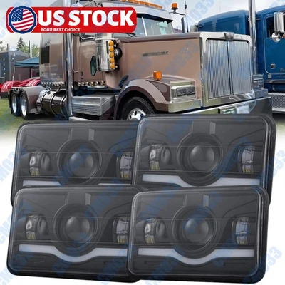 Proyector de faros LED HI-LO brillantes de 4x6" para Western Star 4900ex 2002-2023 4 piezas Foto 1 de 4