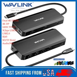 WAVLINK USB C Hub Type C Laptop Docking Station Triple Monitor Dual 4K HDMI/DP - Picture 1 of 48