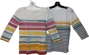 Loft Outlet Women's 2 Tops Shirt Boat Neck Stripe 3/4 Sleeve Multicolor Size XS - Picture 1 of 9
