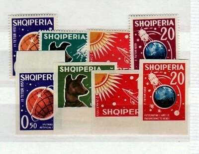 ALBANIA Sc 621-24+624A(NOTE) NH PERF & IMPERF ISSUE OF 1962 - SPACE - DOGS - Image 1 of 2
