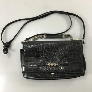 Bandolera organizadora de cuero negro Brighton imitación cocodrilo chequera bolso de mano gafas - Imagen 1 de 8