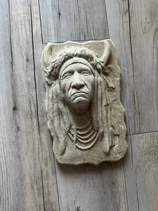 NATIVE AMERICAN INDIAN CHIEF SANDSTONE WALL SCULPTURE - HAND-MADE BY VISTA ARTS - Picture 1 of 7