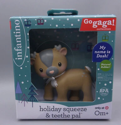 Infantino Baby Teether Squeeze & Teethe Holiday Reindeer Squeaker NaturalRubber - Image 1 of 3