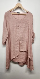NWT. Saga Women's Asymmetric Linen Dress, One Size, In Pink Color, Made In Italy - Picture 1 of 9