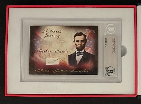 Abraham Lincoln 2009 Topps Heritage BAS Slabbed Handwritten Cut A Hero's Journey Cover