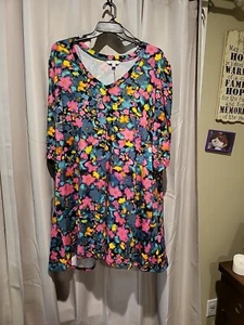 Abito donna Pioneer 3X scollo a V floreale con sbuffo manica 3/4 rosa blu nuovo - Foto 1 di 7
