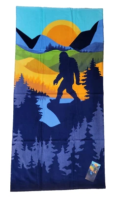 Bigfoot Scene 30"x60" Beach Towel Sasquatch Thin 100% Cotton Velour Believe Yeti - Image 1 of 4