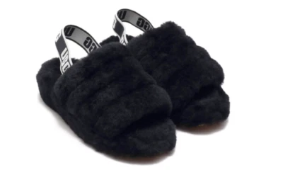 Sandalias planas UGG para niñas talla 12 negras pelusa sí deslizables nuevas Foto 1 de 4