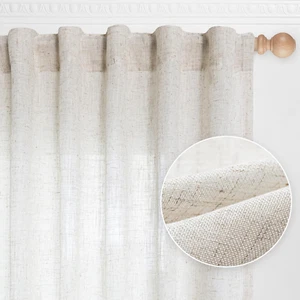 Linen Curtains for Living Room, Natural Semi Sheer Curtains & Drapes 84 Inches L - Picture 1 of 12