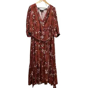 Eloquii Elements Floral Print Midi Wrap Dress with Puff Sleeves, 16 - Picture 1 of 9