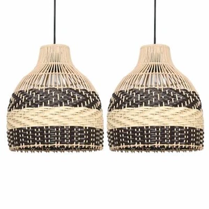 Set of 2 Natural Rattan Wicker Ceiling Light Pendant Shades Cane Lampshades - Picture 1 of 6