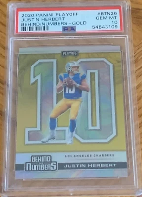 2020 Panini Playoff Justin Herbert Rookie Gold Prizm  /10 PSA 10 - Image 1 of 2