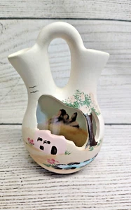 Jarrón de boda vintage nativo americano del suroeste pintado a mano firmado 6" - Imagen 1 de 7