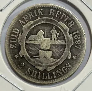 1897 South Africa ZAR 2 Shillings Zuid Afrikaansche Republiek 0.925 Silver Coin - Bild 1 von 3