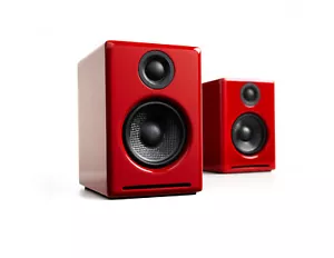 Audioengine A2 Wireless Speakers Hi Res Audio Bluetooth Bookshelf Speakers Red - Picture 1 of 5