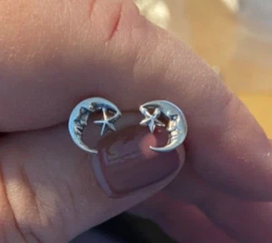 Sterling Silver TINY 10mm Cute Moon Star Studs Stud Earrings - Picture 1 of 7