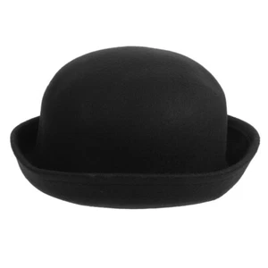 Girls Roll-up Brim Wool Dome Hat Bowler (Black) Women bowler bowler - Picture 1 of 12