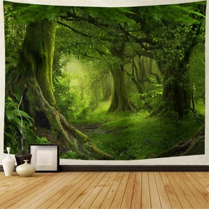 Virgin Forest Tapestry Green Tree in Misty Forest Tapestry Wall Hanging Nature - Picture 1 of 12