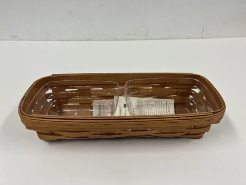 Longaberger Cracker Basket w Double Liner 1991 woven wood country vintage small Cover