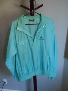 Vtg Izod Club Jacket Mens Large Turquoise Blue 1/4 Zip Small White "The Alisal" - Picture 1 of 14